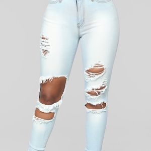 High Waisted Light Wash Ripped Jeans